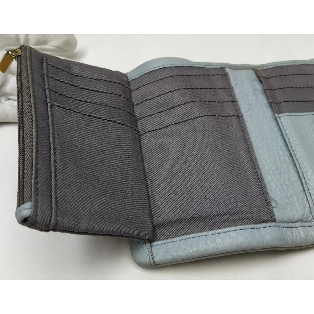 Fossil Blue Leather Zipper Pocket Credit Card Bifold Wallet